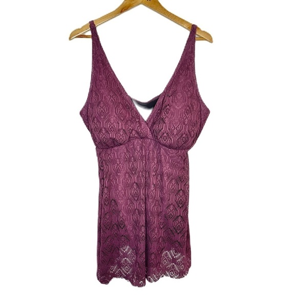 Swimsuits for All Burgundy Lace Swim Dress Flowy Flattering Comfortable Women 20 - Picture 1 of 9